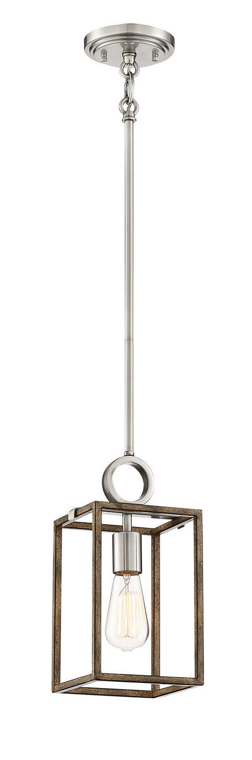 Minka Lavery Country Estates One Light Pendant in Sun Faded Wood with Brushed Nickel