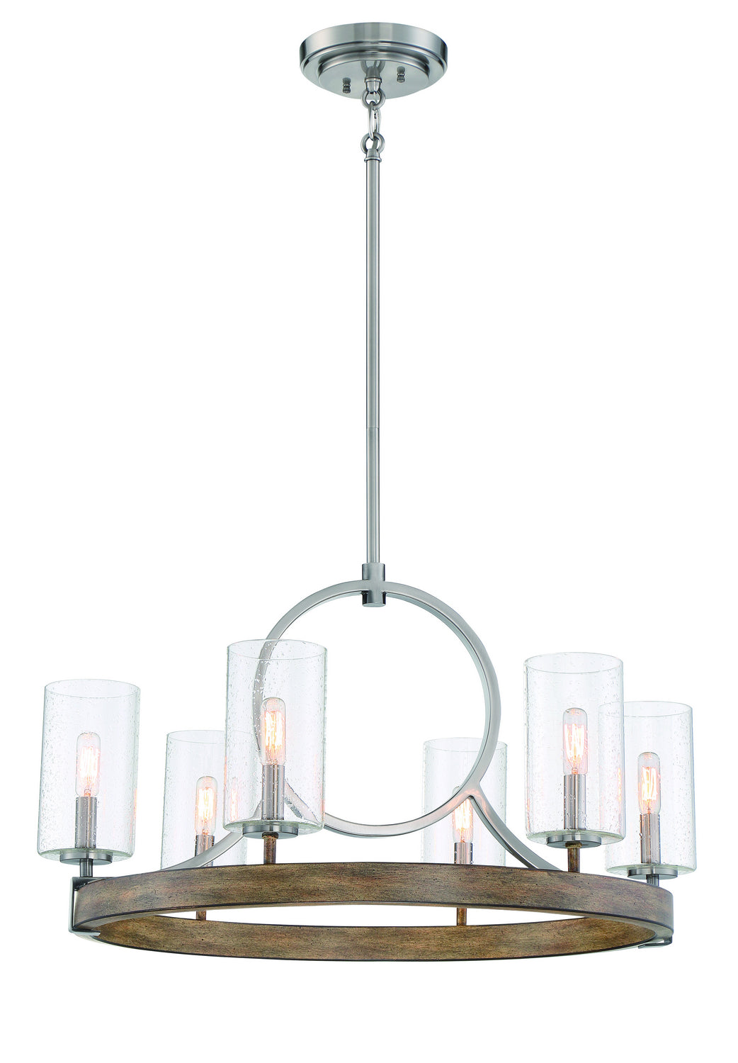 Minka Lavery Country Estates Six Light Chandelier in Sun Faded Wood with Brushed Nickel
