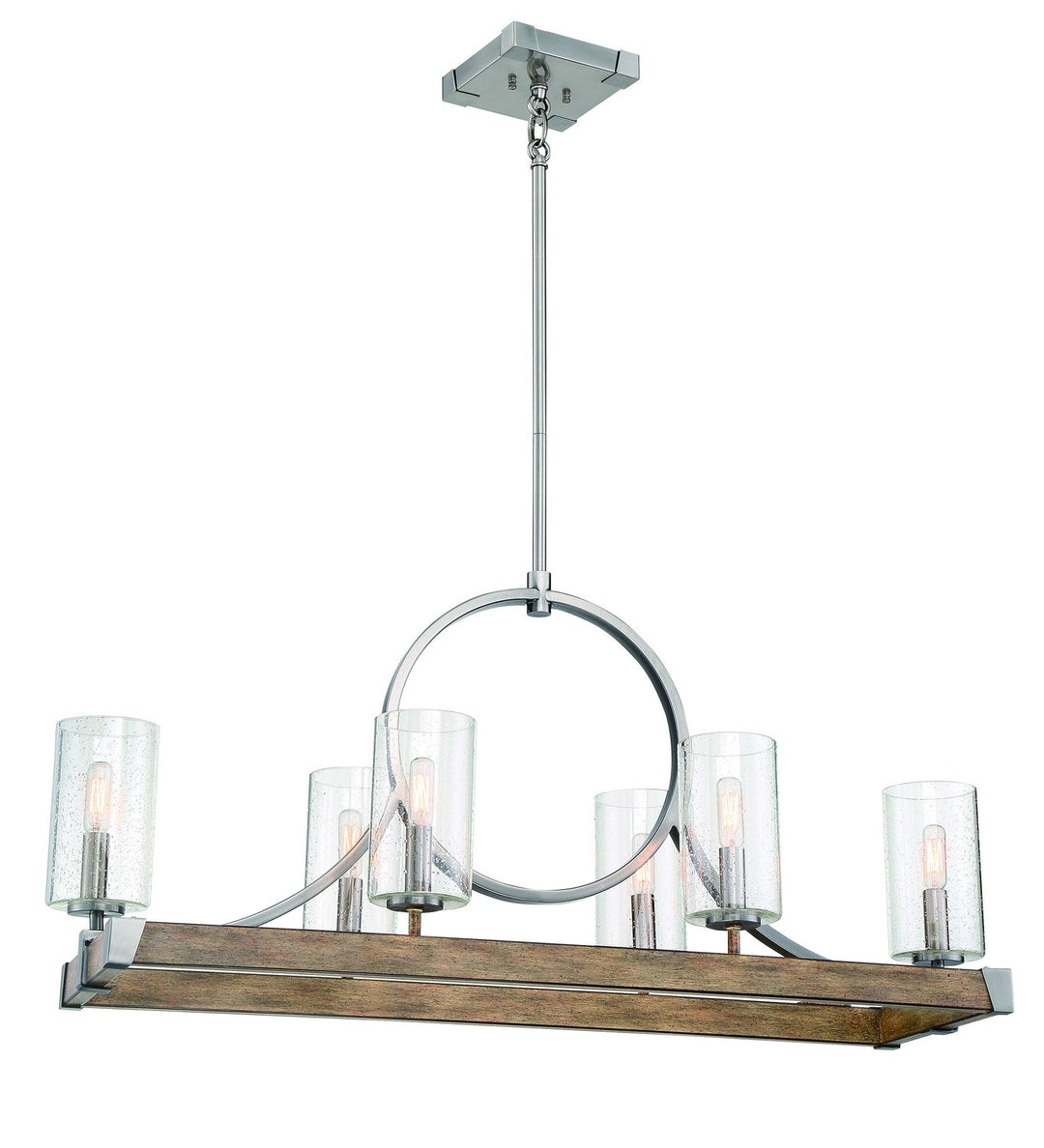 Minka Lavery Country Estates Six Light Island Pendant in Sun Faded Wood with Brushed Nickel