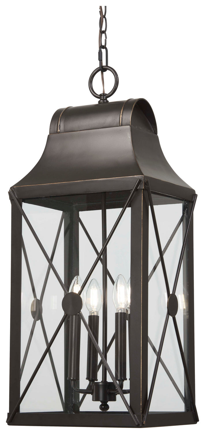 Minka Lavery De Luz Four Light Outdoor Chain Hung in Oil Rubbed Bronze with Gold Highlights