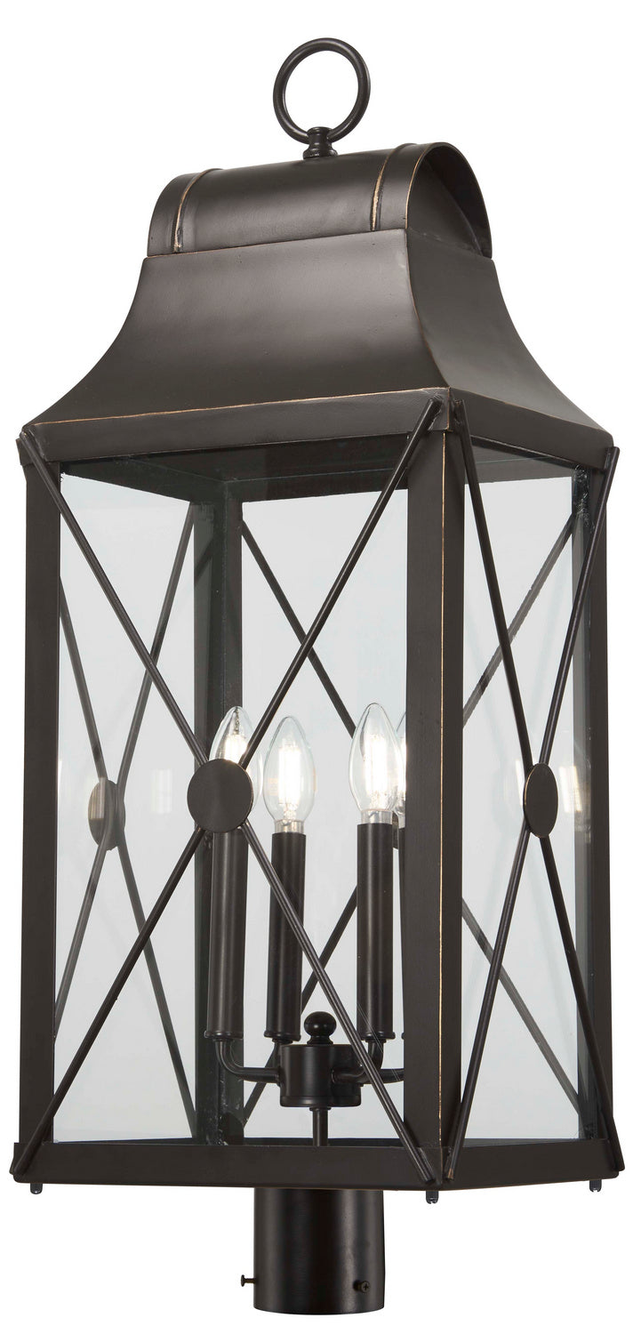 Minka Lavery De Luz Four Light Outdoor Post Mount in Oil Rubbed Bronze with Gold Highlights