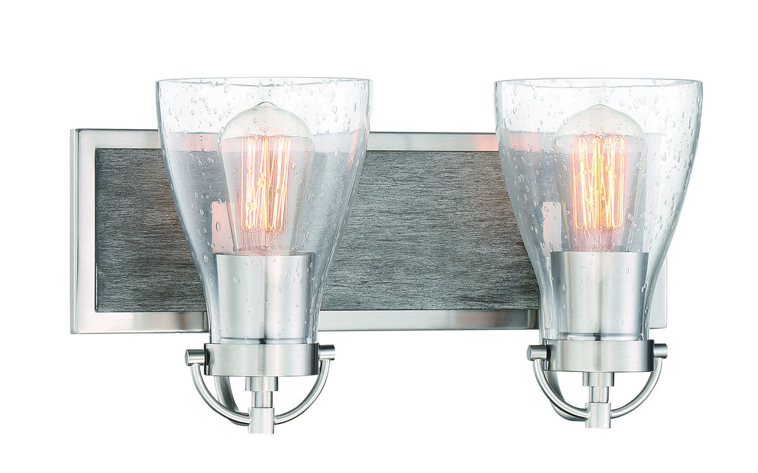 Minka Lavery Garrison Two Light Bath in Brushed Nickel with Shale Wood