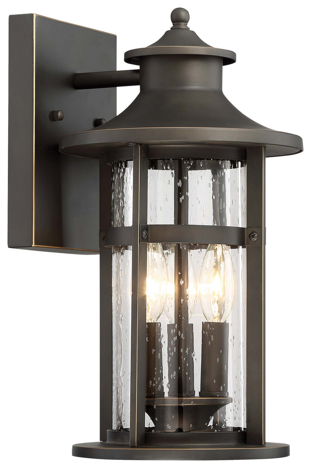 Minka Lavery Highland Ridge Three Light Outdoor Wall Lamp in Oil Rubbed Bronze with Gold Highlights
