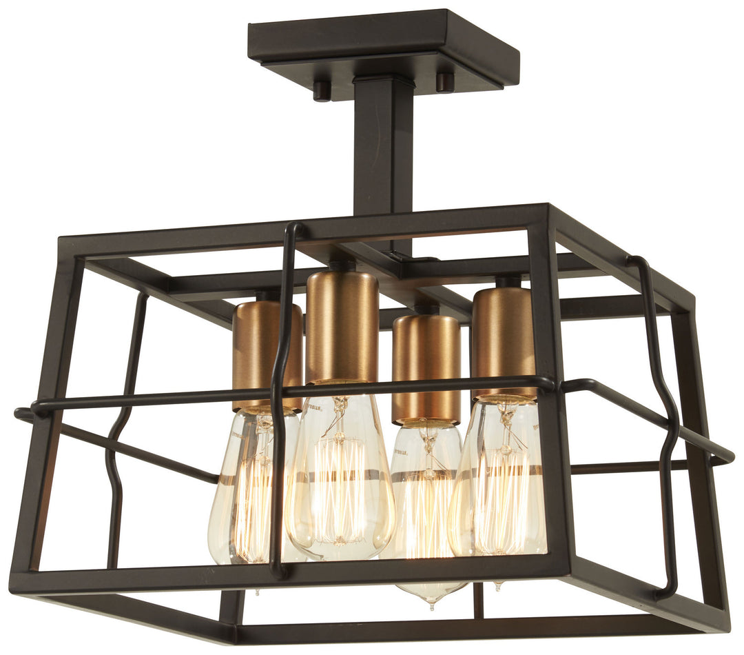 Minka Lavery Keeley Calle Four Light Semi Flush Mount in Painted Bronze with Natural Brushed Brass