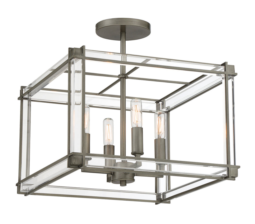 Minka Lavery Langen Square Four Light Semi Flush Mount in Antique Nickel (Painted)