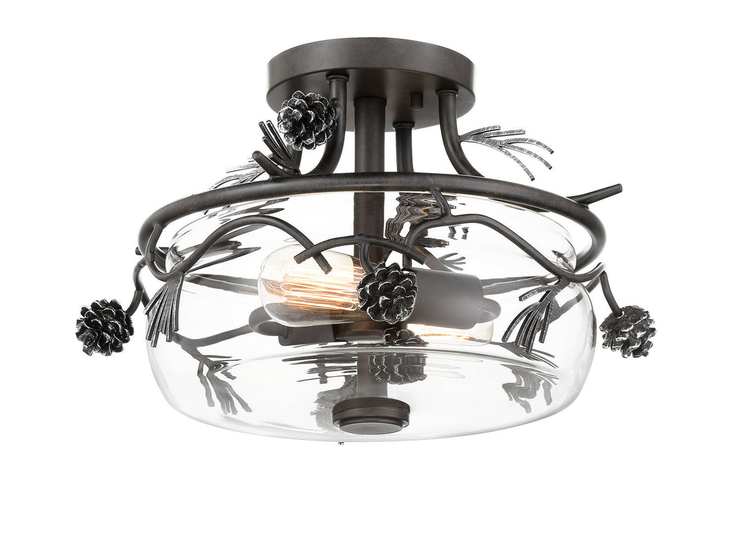 Minka Lavery Ponderosa Ridge Two Light Semi Flush Mount in Weathered Spruce with Silver