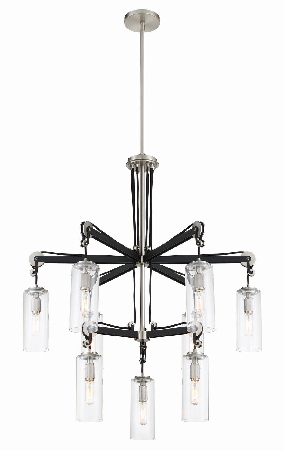 Minka Lavery Pullman Junction Nine Light Chandelier in Coal with Brushed Nickel