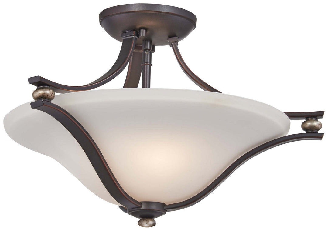 Minka Lavery Shadowglen Two Light Semi Flush Mount in Lathan Bronze with Gold Highlights