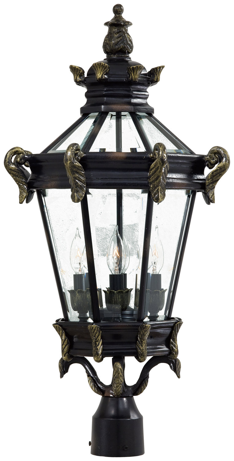 Minka Lavery Stratford Hall Four Light Post Mount in Heritage with Gold Highlights
