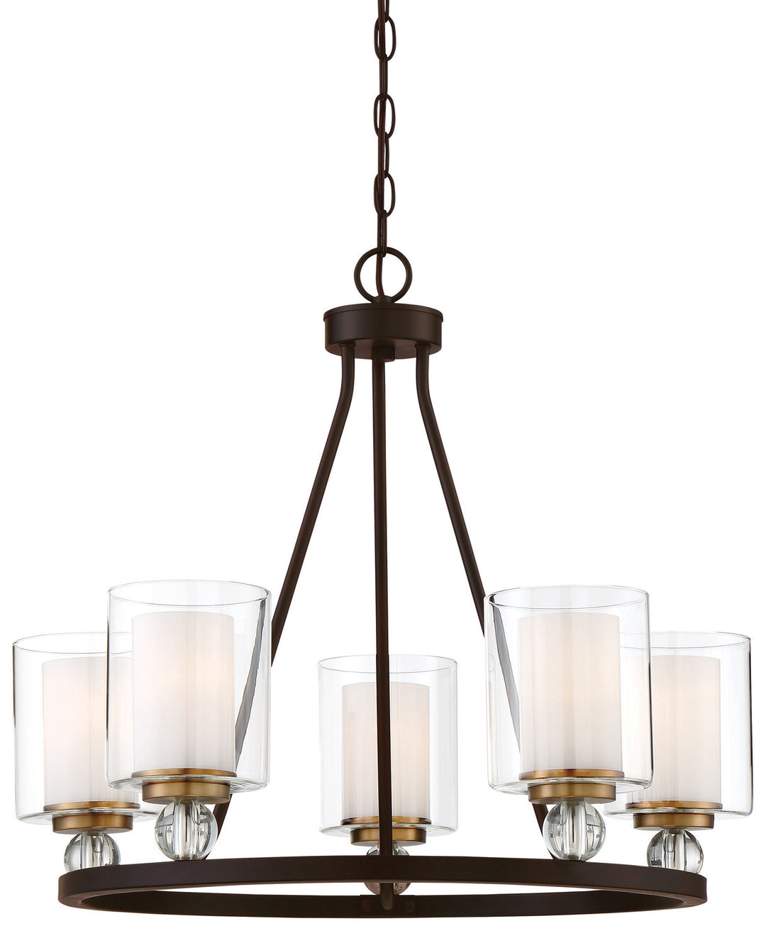 Minka Lavery Studio 5 Five Light Chandelier in Painted Bronze with Natural Brushed Brass Clear Glass