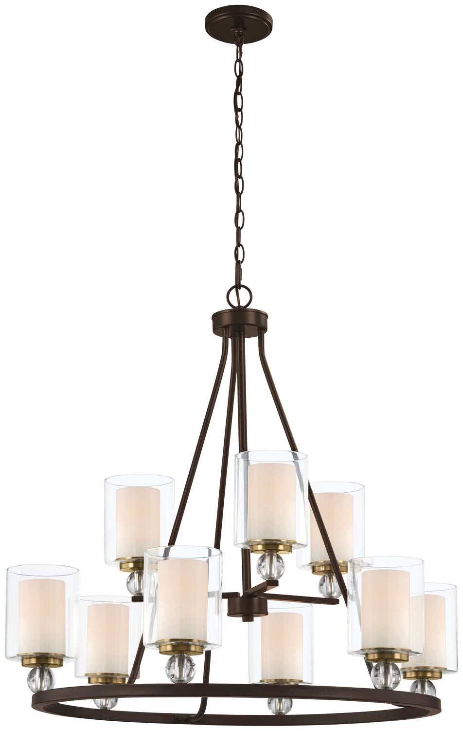 Minka Lavery Studio 5 Nine Light Chandelier in Painted Bronze with Natural Brushed Brass Clear Glass