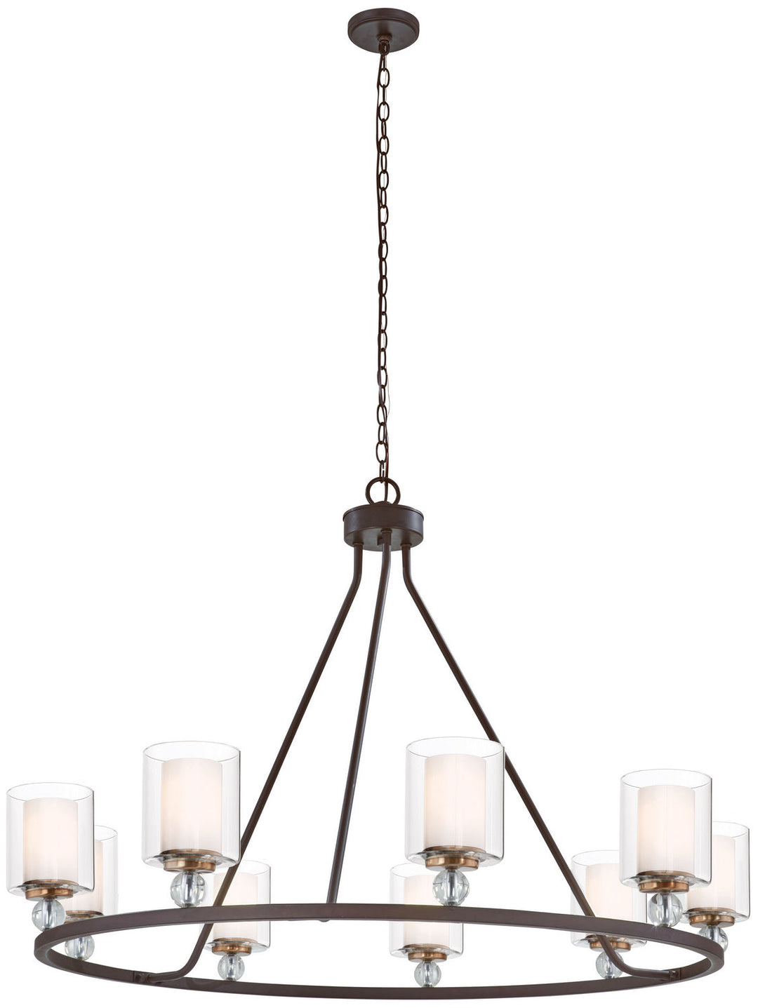 Minka Lavery Studio 5 Nine Light Chandelier in Painted Bronze with Natural Brushed Brass Clear Glass