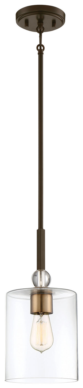 Minka Lavery Studio 5 One Light Mini Pendant in Painted Bronze with Natural Brushed Brass Clear Glass