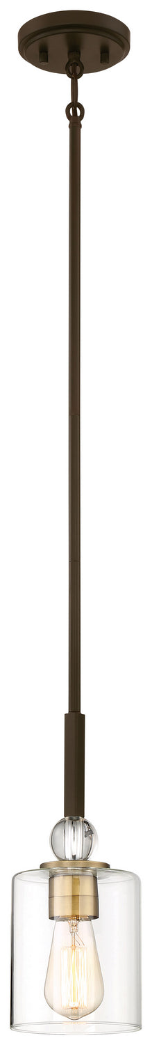 Minka Lavery Studio 5 One Light Mini Pendant in Painted Bronze with Natural Brushed Brass Clear Glass