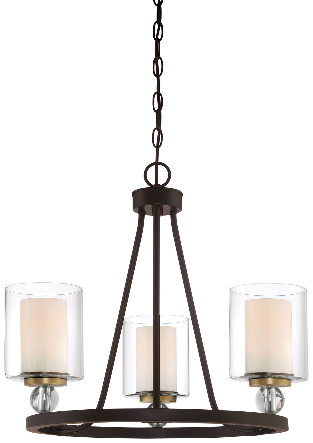 Minka Lavery Studio 5 Three Light Chandelier in Painted Bronze with Natural Brushed Brass Clear Glass