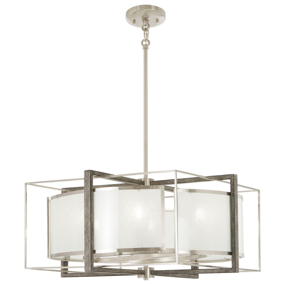 Minka Lavery Tysons Gate Six Light Pendant in Brushed Nickel with Shale Wood