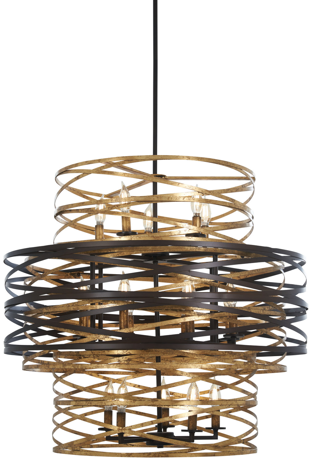 Minka Lavery Vortic Flow 18 Light Chandelier in Dark Bronze with Modaic Gold