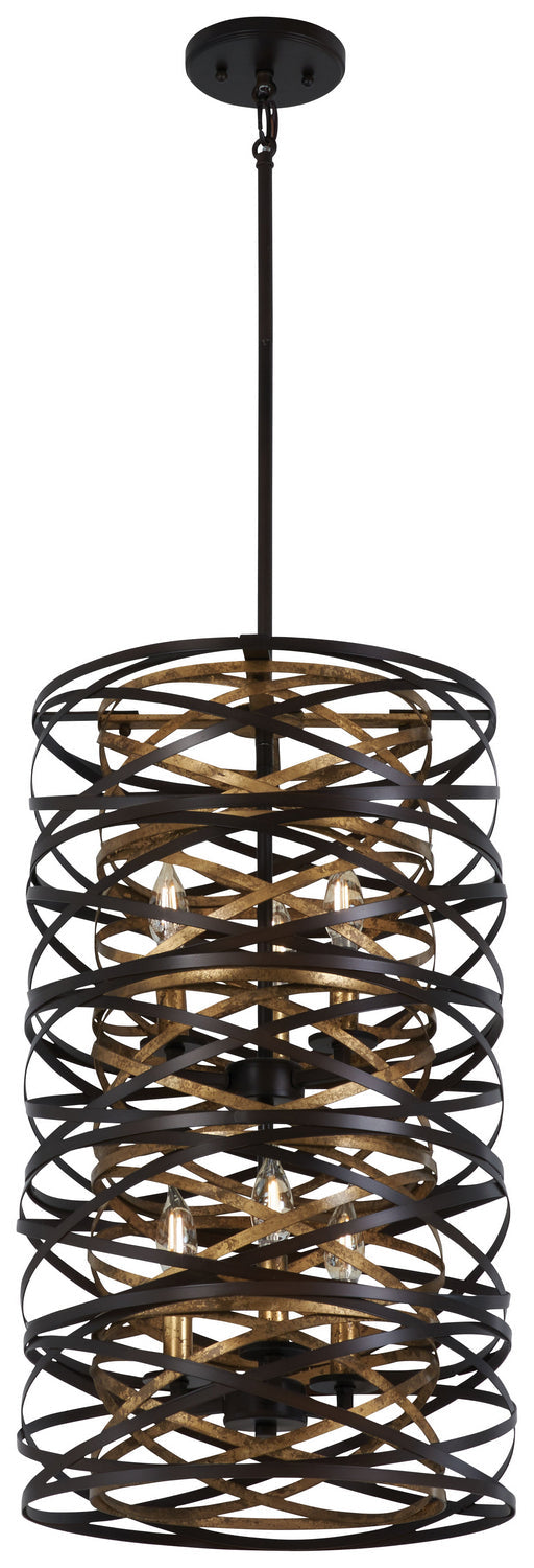 Minka Lavery Vortic Flow Six Light Pendant in Dark Bronze with Modaic Gold