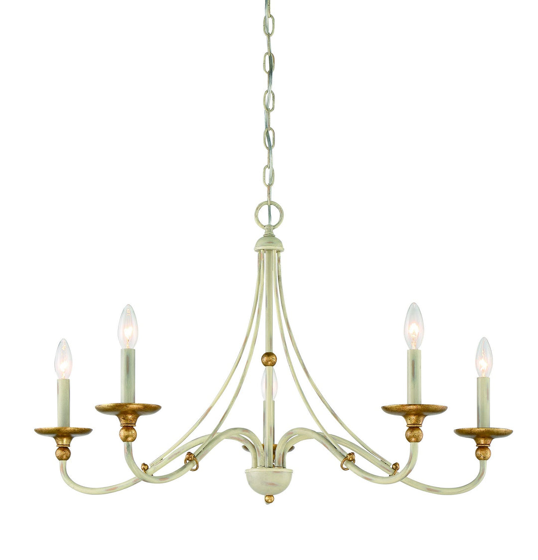 Minka Lavery Westchester County Five Light Chandelier in Farm House White With Gilded Gold Leaf