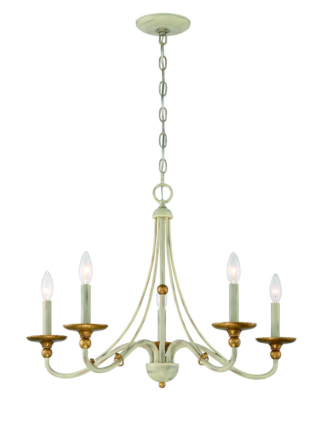 Minka Lavery Westchester County Five Light Chandelier in Farm House White With Gilded Gold Leaf