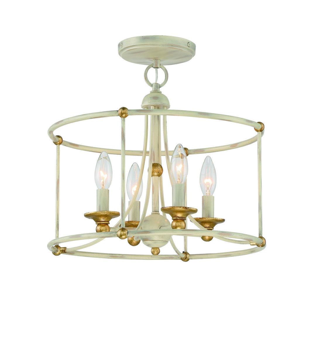 Minka Lavery Westchester County Four Light Semi Flush Mount in Farm House White With Gilded Gold Leaf