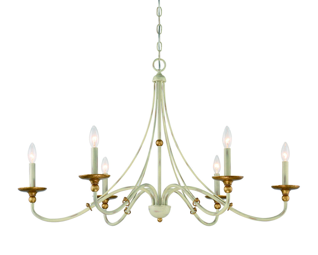 Minka Lavery Westchester County Six Light Chandelier in Farm House White With Gilded Gold Leaf