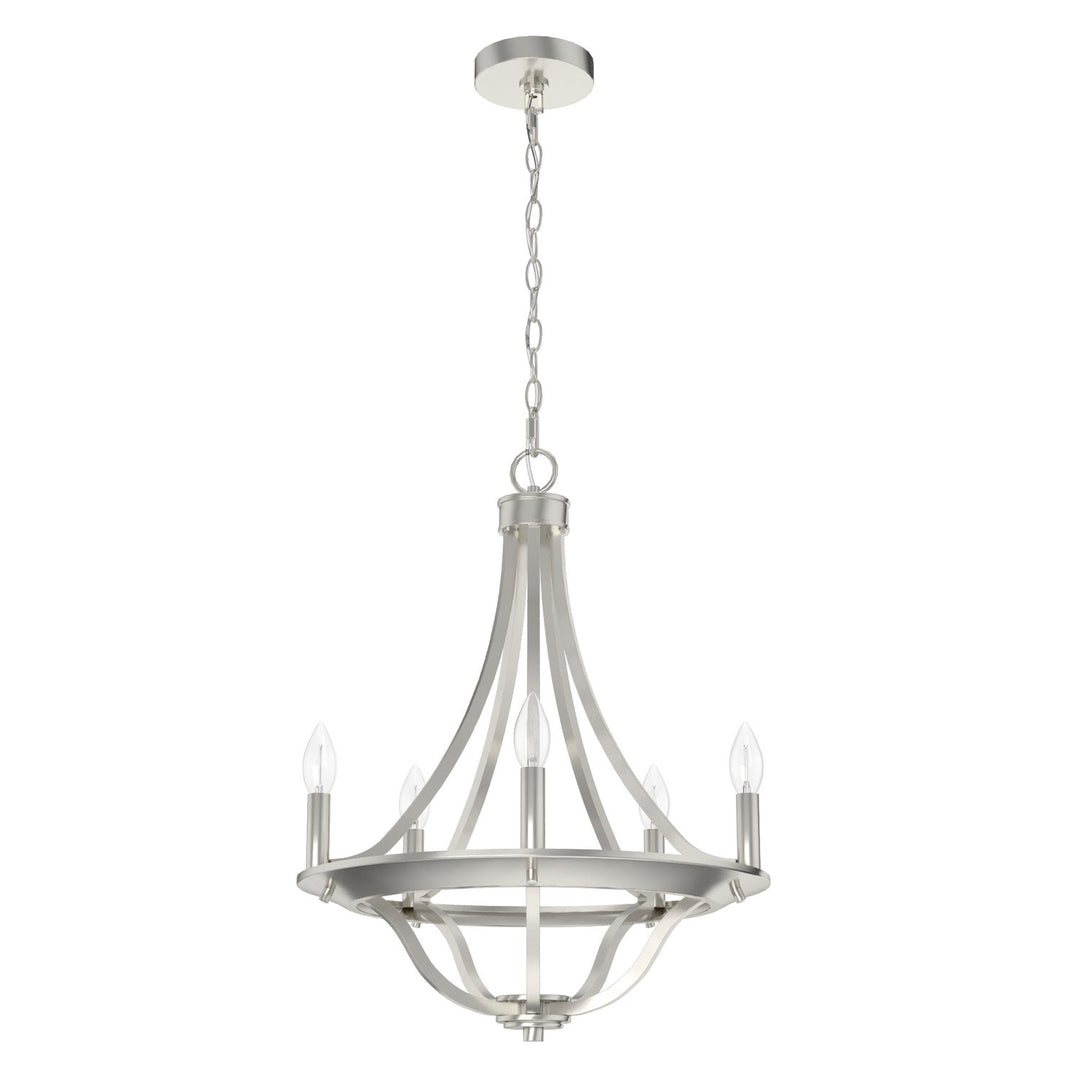Perch Point Five Light Chandelier in Brushed Nickel