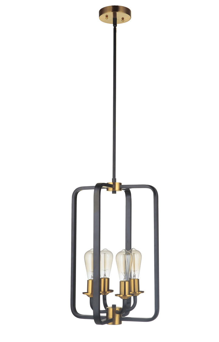 Randolph Four Light Foyer Pendant in Flat Black/Satin Brass