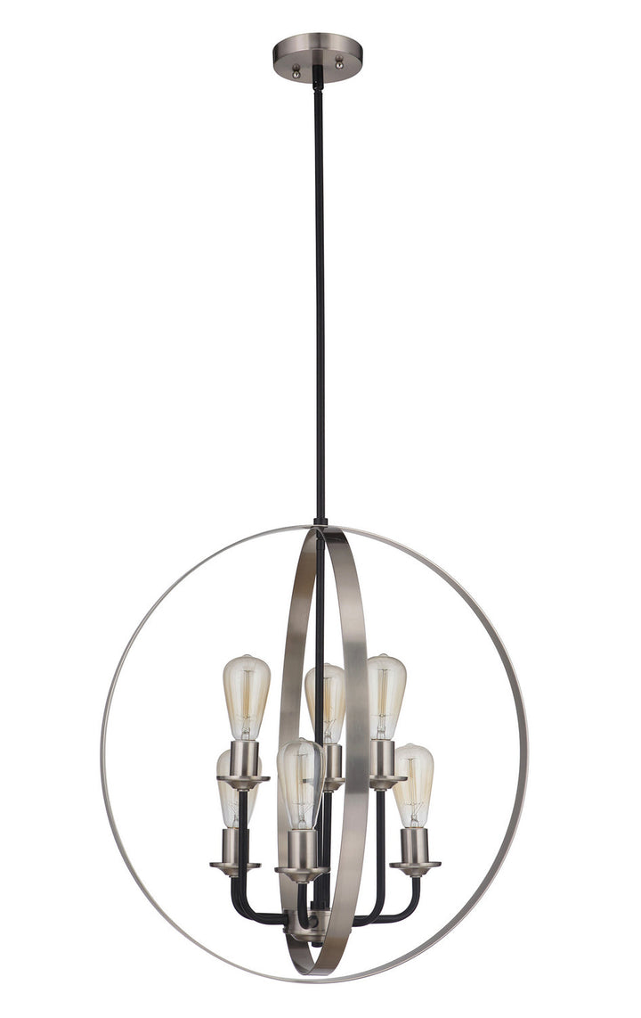 Randolph Six Light Foyer Pendant in Flat Black/Brushed Polished Nickel