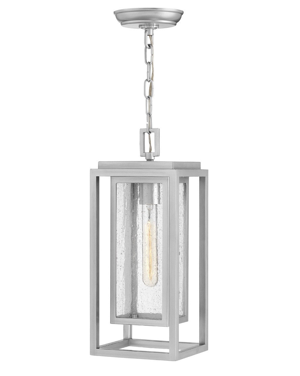 Republic LED Hanging Lantern in Satin Nickel