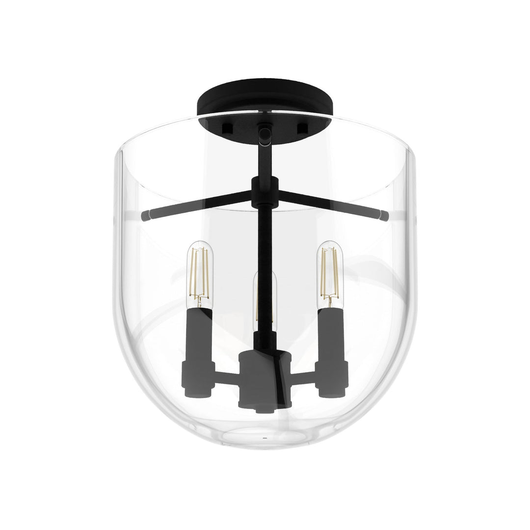 Sacha Three Light Semi Flush Mount in Natural Black Iron