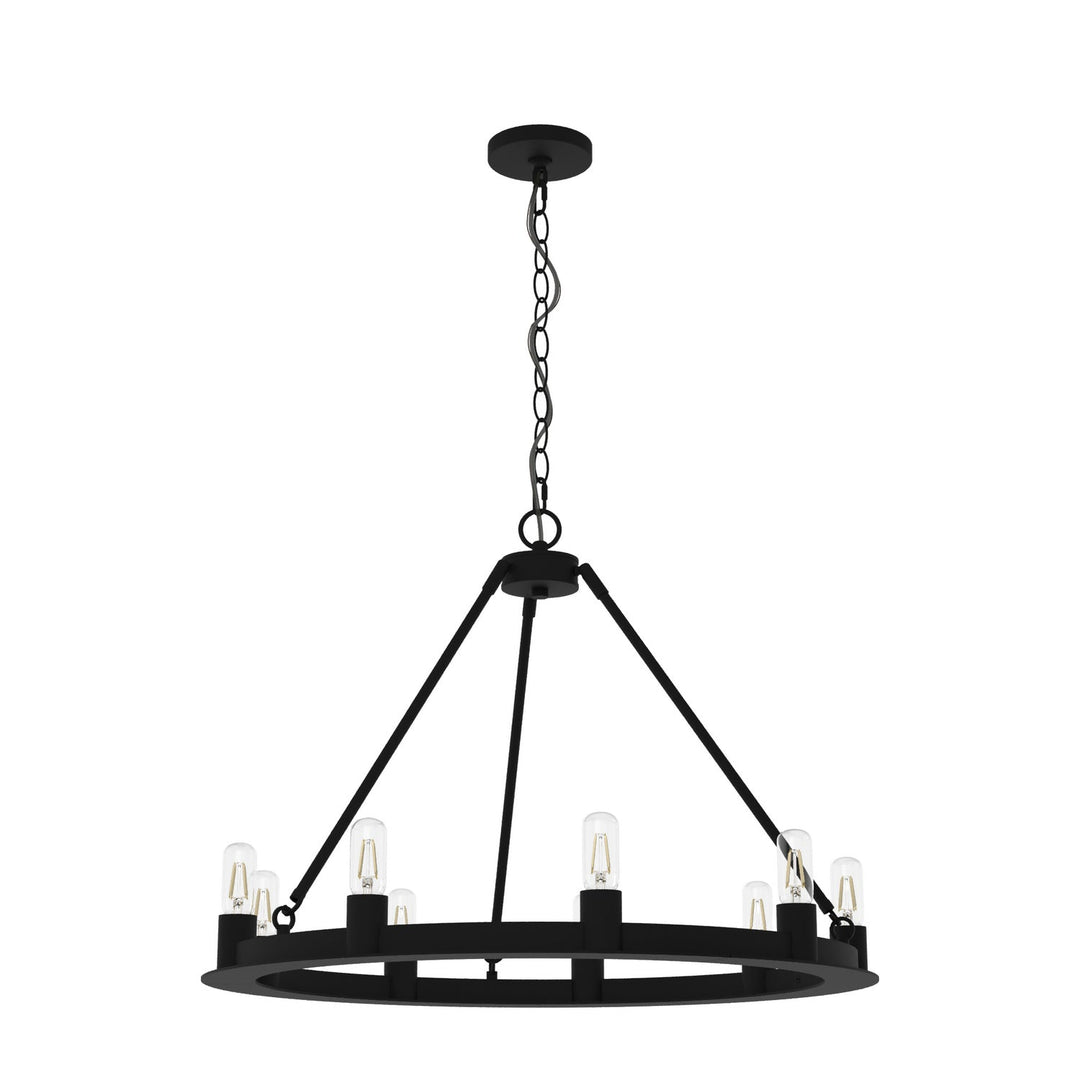 Saddlewood Nine Light Chandelier in Natural Black Iron