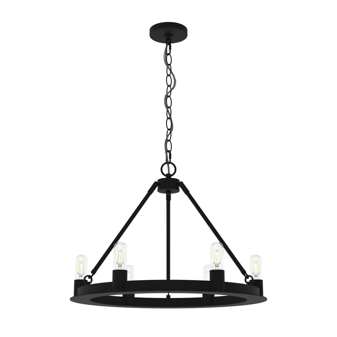 Saddlewood Six Light Chandelier in Natural Black Iron