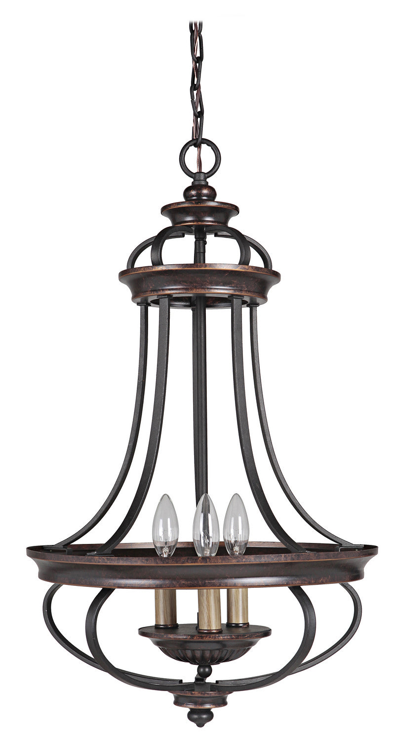 Stafford Three Light Foyer Chandelier in Aged Bronze/Textured Black