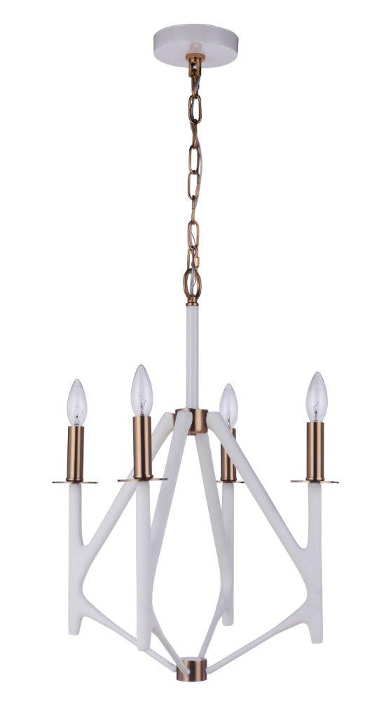 The Reserve Four Light Foyer Pendant in Matte White/Satin Brass