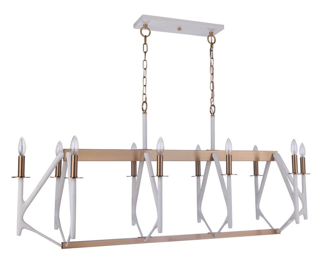 The Reserve Ten Light Island Pendant in Matte White/Satin Brass