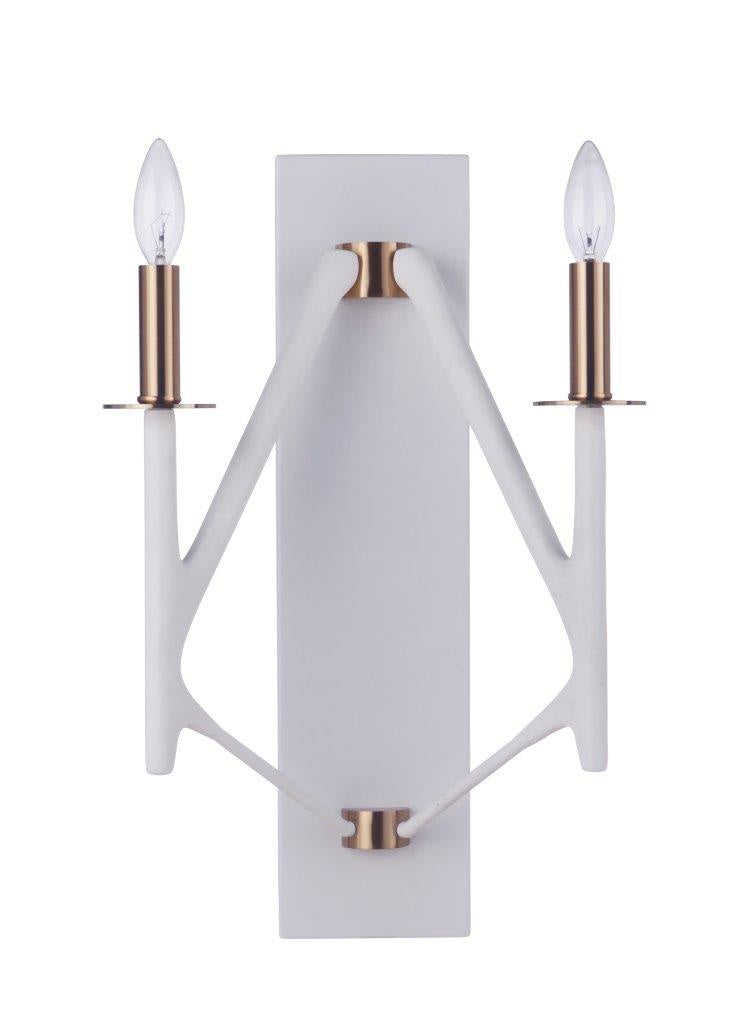 The Reserve Two Light Wall Sconce in Matte White/Satin Brass