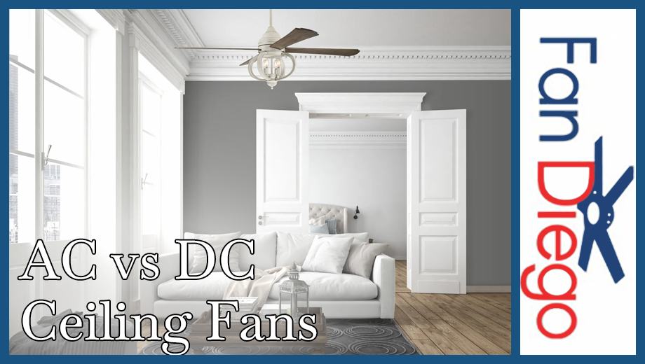 A DC ceiling fan hanging in the living room.