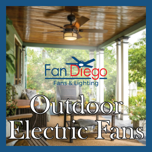 Outdoor electric fan installed on a covered patio