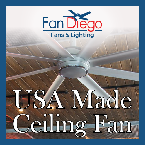 A ceiling fan that was made in the United States of America.