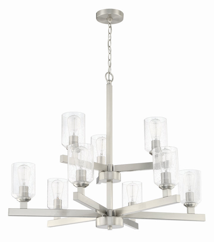 Chicago Nine Light Chandelier in Brushed Polished Nickel