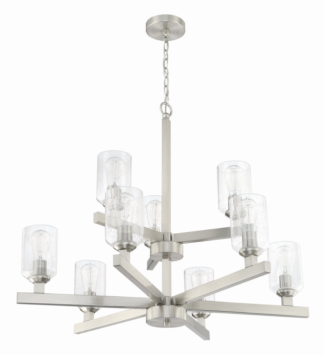 Chicago Nine Light Chandelier in Brushed Polished Nickel