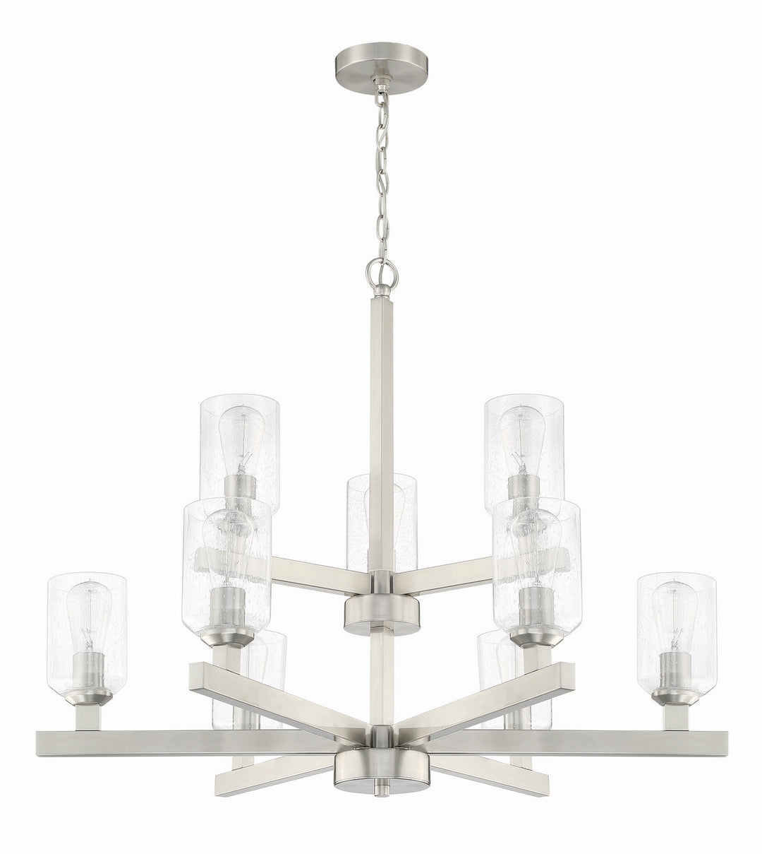 Chicago Nine Light Chandelier in Brushed Polished Nickel