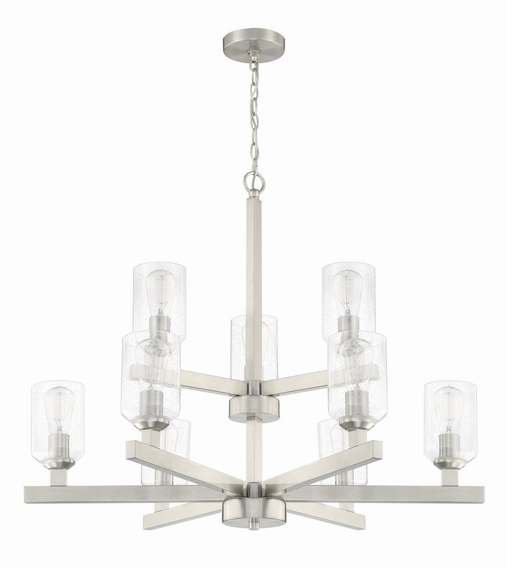 Chicago Nine Light Chandelier in Brushed Polished Nickel