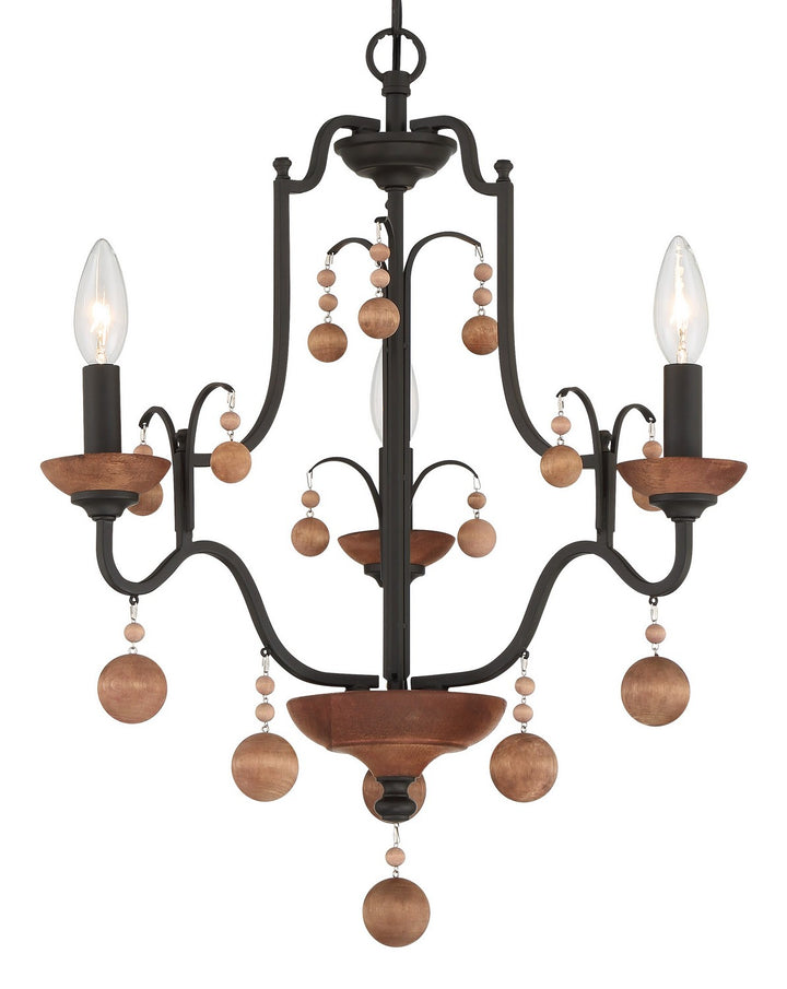 Minka Lavery Colonial Charm Three Light Chandelier in Old World Bronze with Walnut Acce