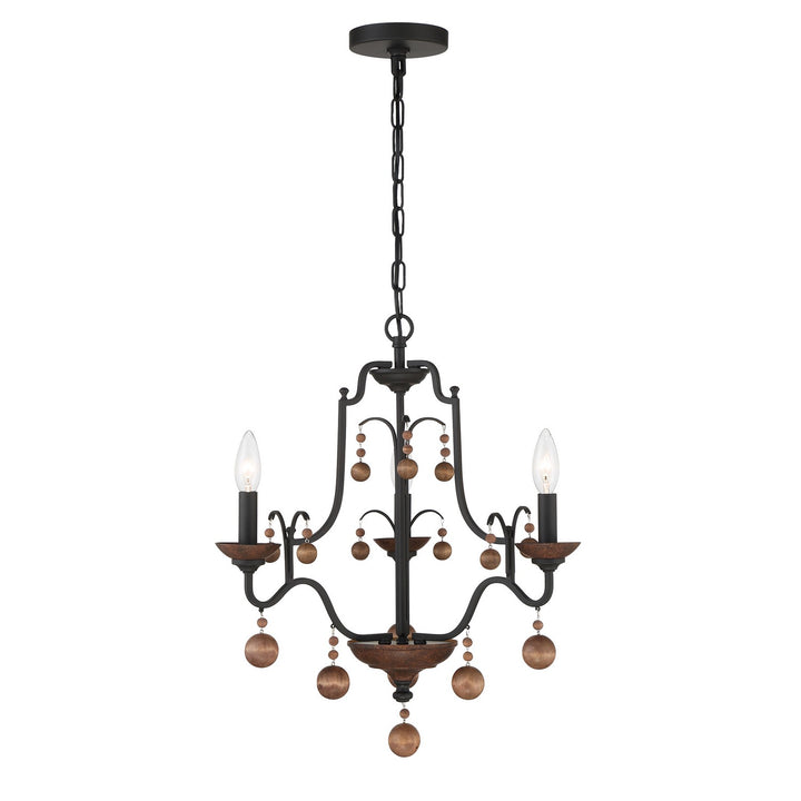 Minka Lavery Colonial Charm Three Light Chandelier in Old World Bronze with Walnut Acce