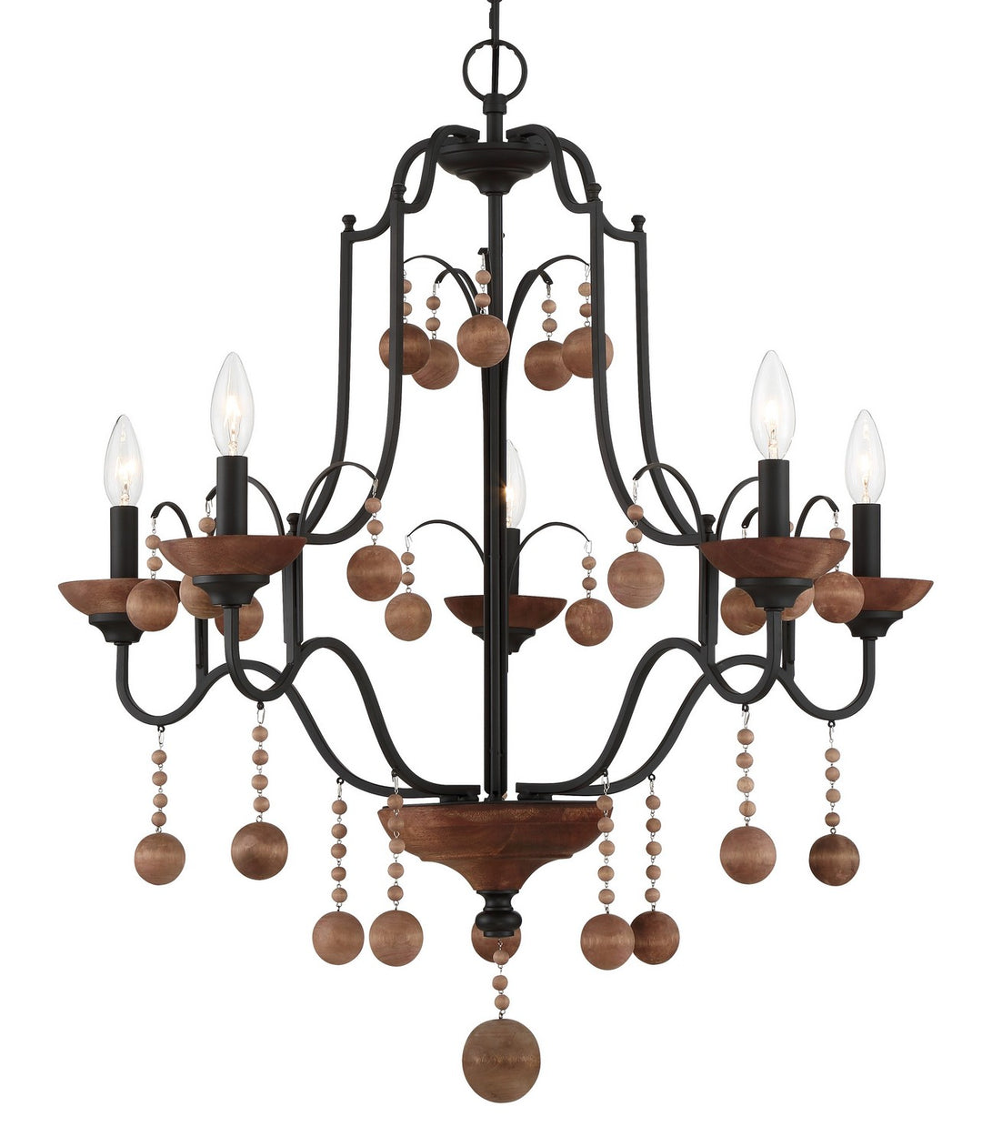 Minka Lavery Colonial Charm Five Light Chandelier in Old World Bronze with Walnut Acce