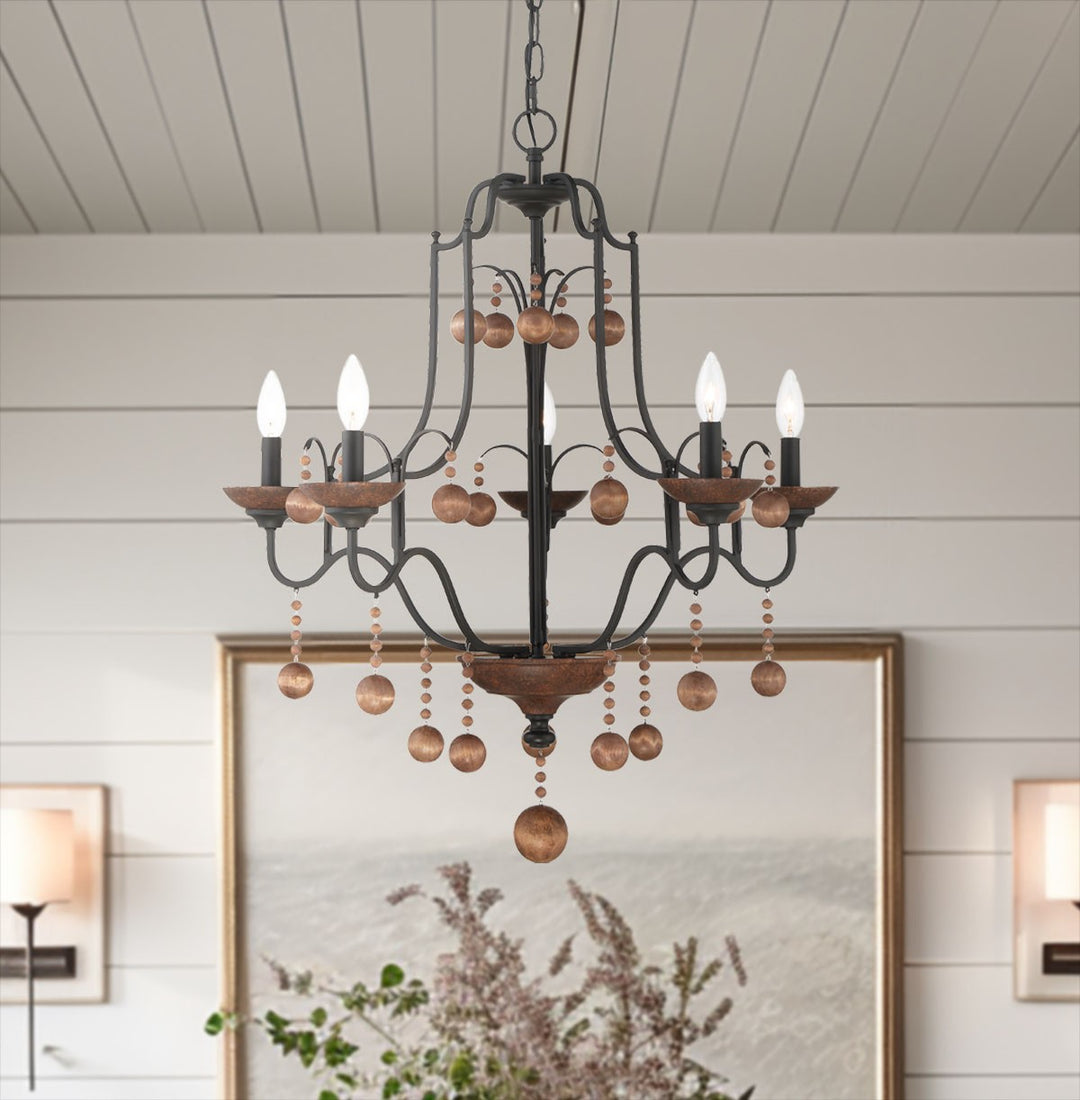 Minka Lavery Colonial Charm Five Light Chandelier in Old World Bronze with Walnut Acce