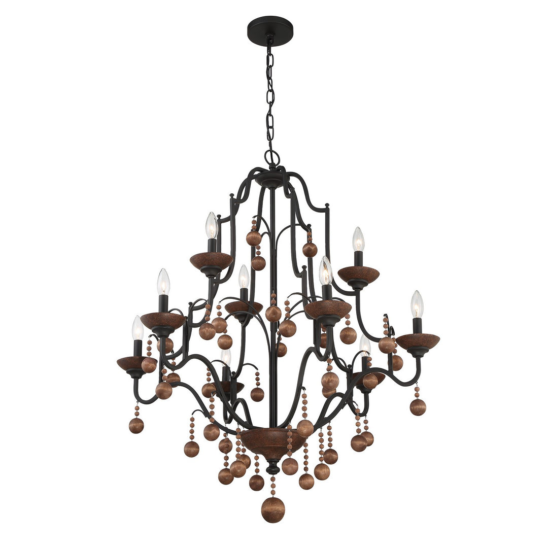 Minka Lavery Colonial Charm Nine Light Chandelier in Old World Bronze with Walnut Acce