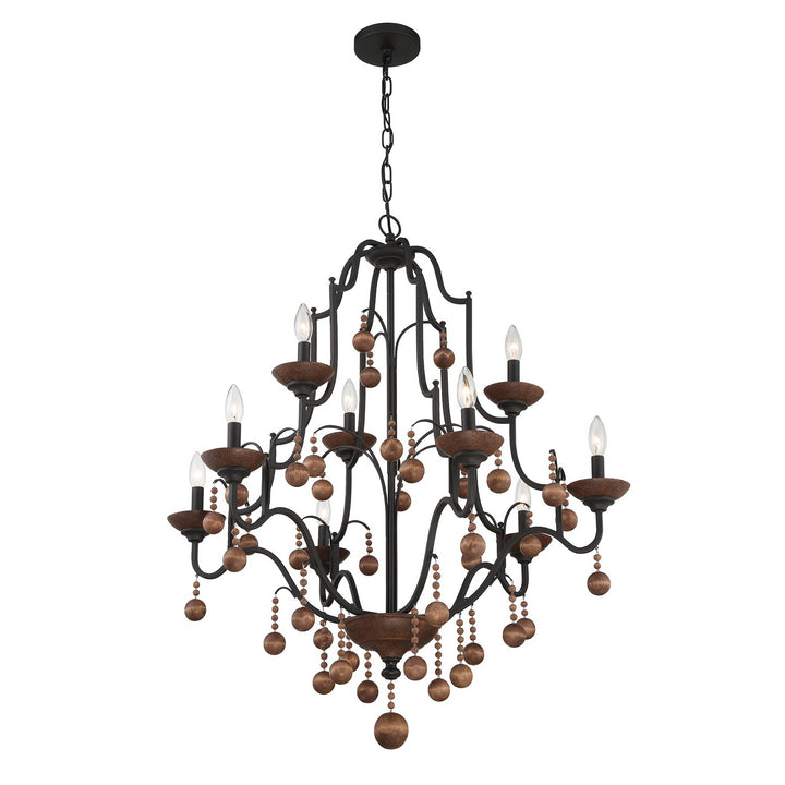 Minka Lavery Colonial Charm Nine Light Chandelier in Old World Bronze with Walnut Acce